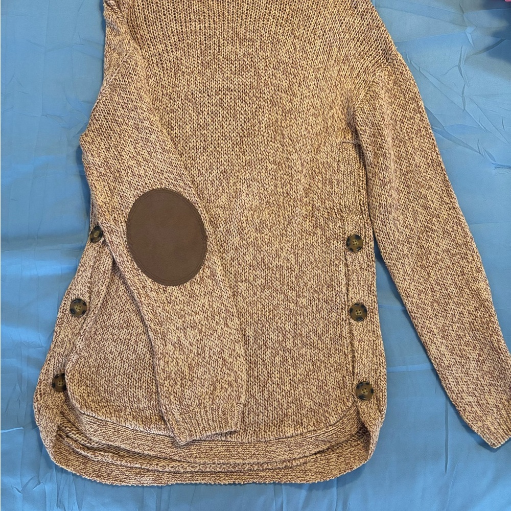 Women’s Taupe Crewneck Sweater with Side Button Detail